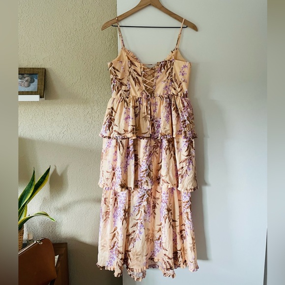 House of Harlow Linen Bustier Lace Up Back Tiered Maxi Dress - Picture 7 of 16